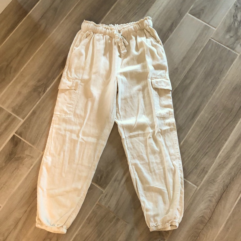 Aerie linen joggers in cream size small
